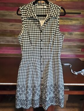 Isaac Mizrahi Black and White Gingham Sleeveless Button-Front Midi Dress